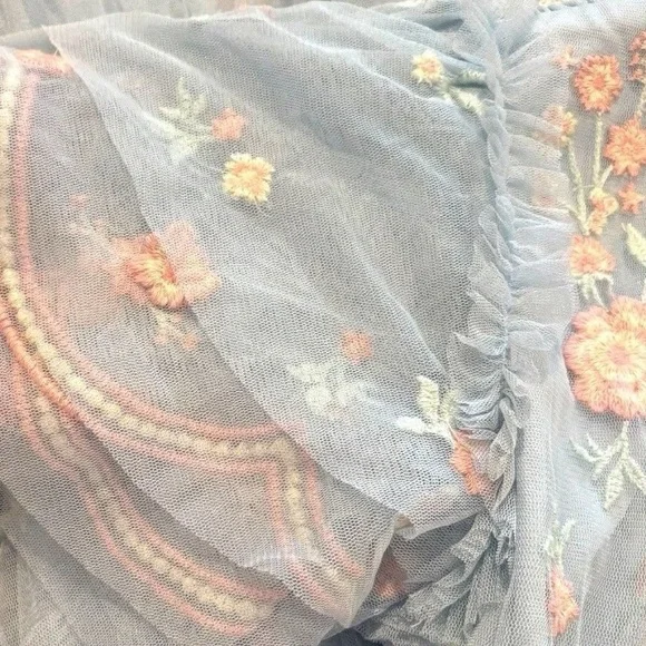 NWT Ivy city co Chantilly ruffle embroidered dress blue tulle 4x - Picture 2 of 4